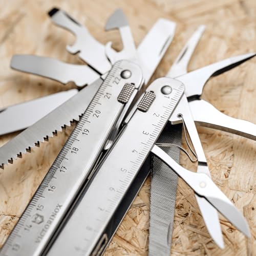Victorinox Multifunktionstool, Swiss Tool X Plus, Taschen Werkzeug, 38 Funktionen, Kombi-Spitzzange, Feststellklinge, Leder-Etui