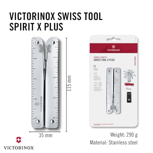 Victorinox Multifunktionstool, Swiss Tool X Plus, Taschen Werkzeug, 38 Funktionen, Kombi-Spitzzange, Feststellklinge, Leder-Etui