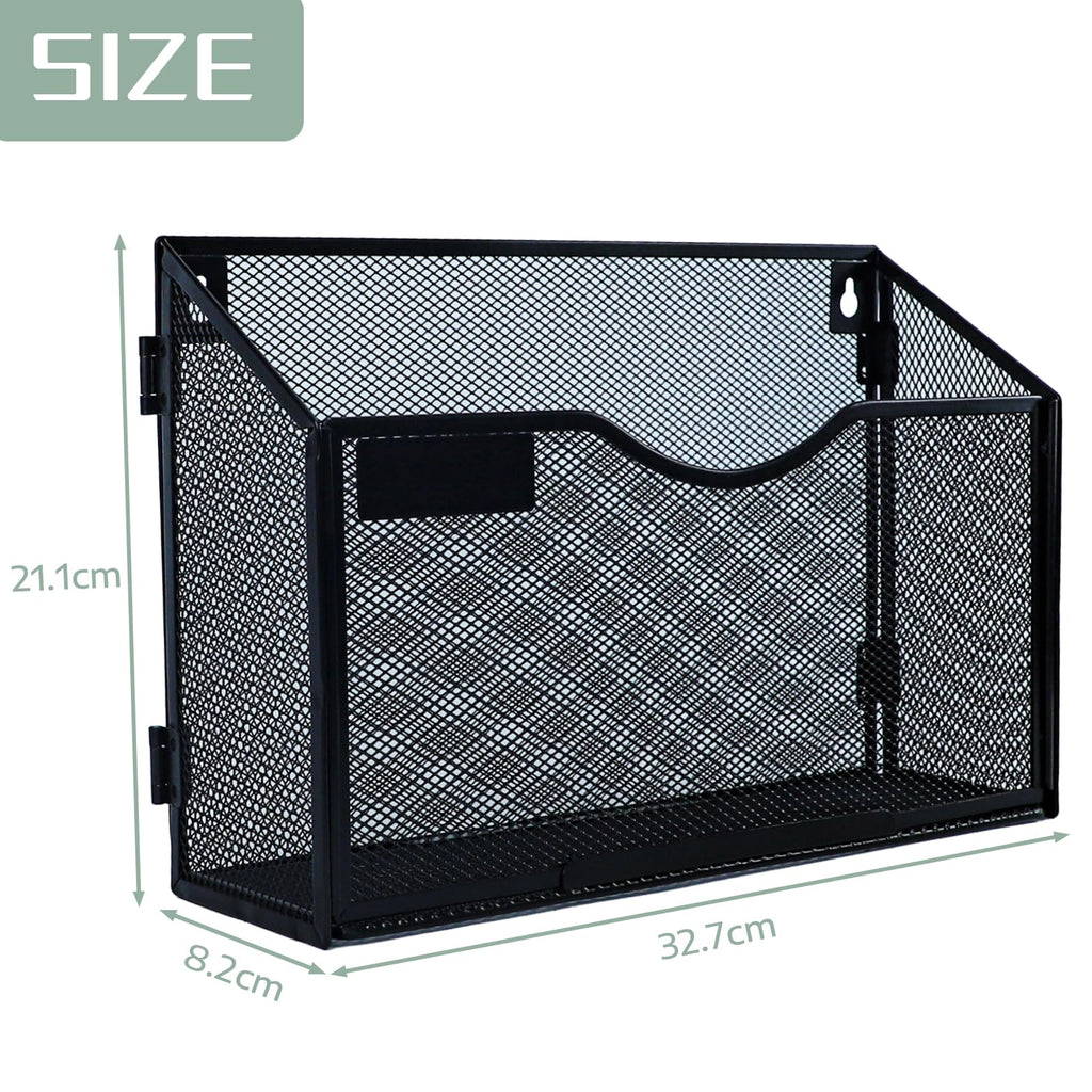 1-stöckiger A4-Netzhalter zum Aufhängen an der Wand, Zeitschriftenhalter, Brief-Organizer, Zeitschriften-Aufbewahrung, langlebiges Metallgeflecht, Schwarz
