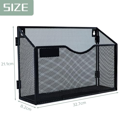 1-stöckiger A4-Netzhalter zum Aufhängen an der Wand, Zeitschriftenhalter, Brief-Organizer, Zeitschriften-Aufbewahrung, langlebiges Metallgeflecht, Schwarz