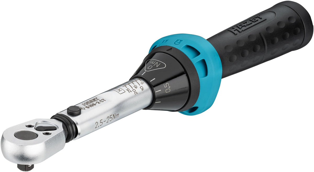 Hazet Drehmomentschlüssel 5108-2CT für Fahrräder I Abtrieb: Vierkant 6,3 mm 1/4 Zoll, Toleranz: 4%, 2,5-25 Nm, feine Skaleneinteilung I Umschaltknarre, für Bikes I Werkzeug für Rennrad, 232 mm