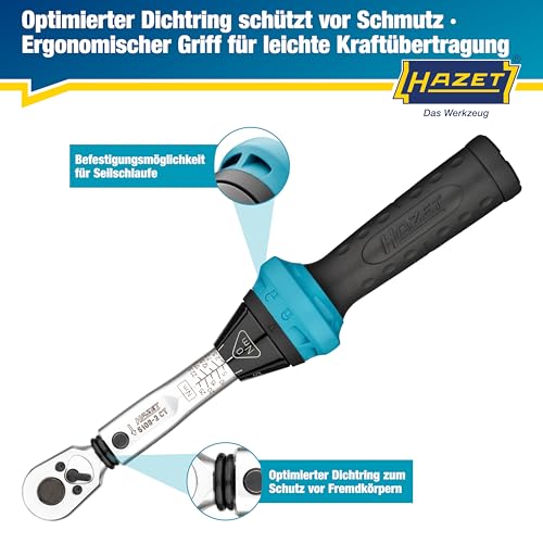 Hazet Drehmomentschlüssel 5108-2CT für Fahrräder I Abtrieb: Vierkant 6,3 mm 1/4 Zoll, Toleranz: 4%, 2,5-25 Nm, feine Skaleneinteilung I Umschaltknarre, für Bikes I Werkzeug für Rennrad, 232 mm