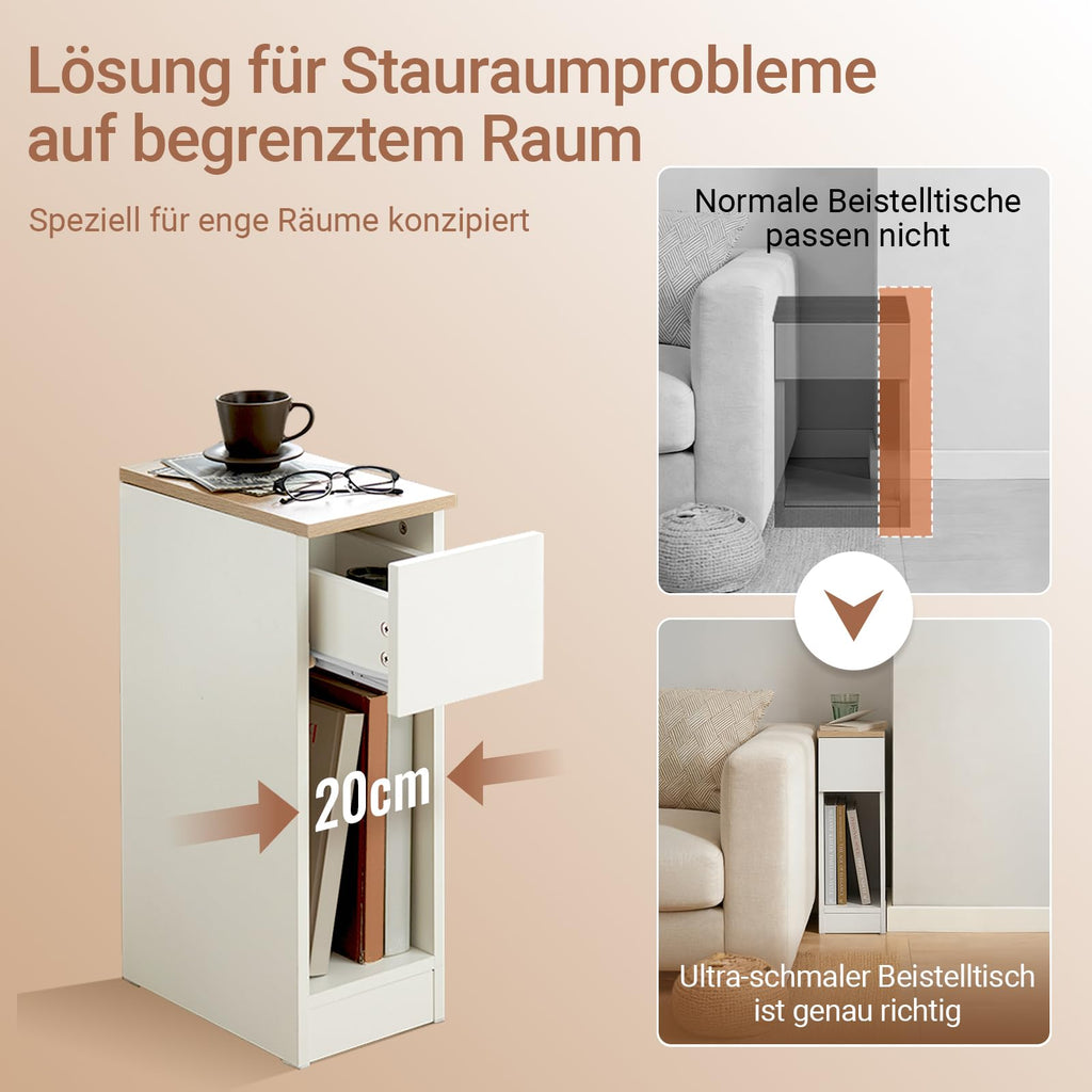 SoBuy Nachttisch schmal 20cm mit Schublade, 20x35x60 cm Schlafzimmer
