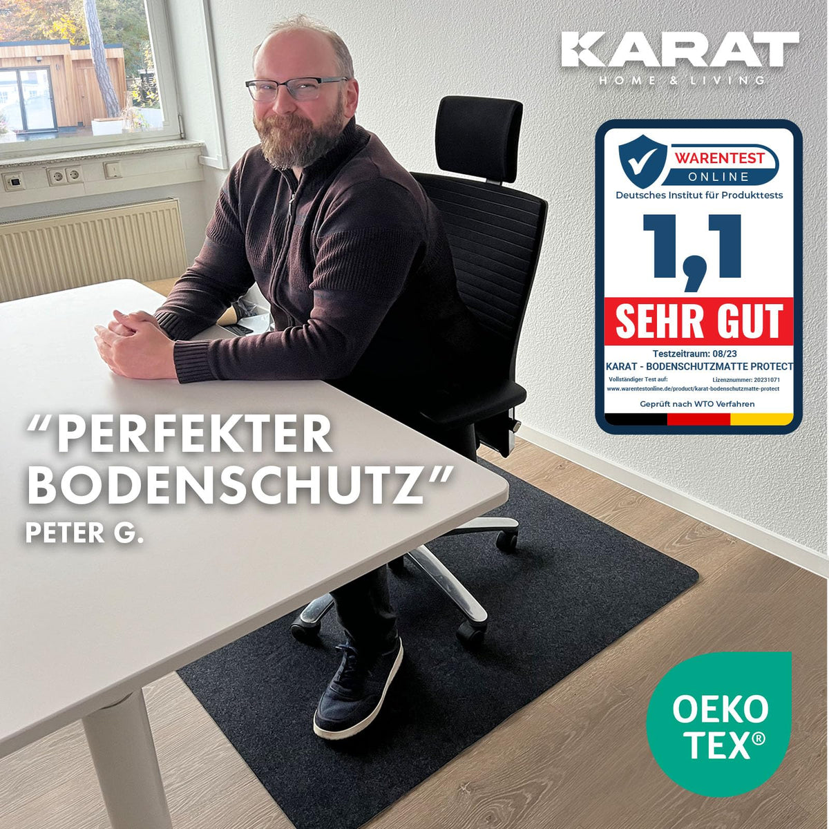 KARAT Bodenschutzmatte 100 x 120 cm, schwarz - Bürostuhl Unterlage aus Polyester, Bodenschutz, Unterlegmatte, Schutzmatte für Laminat, Parkett, Hartböden (Viking)