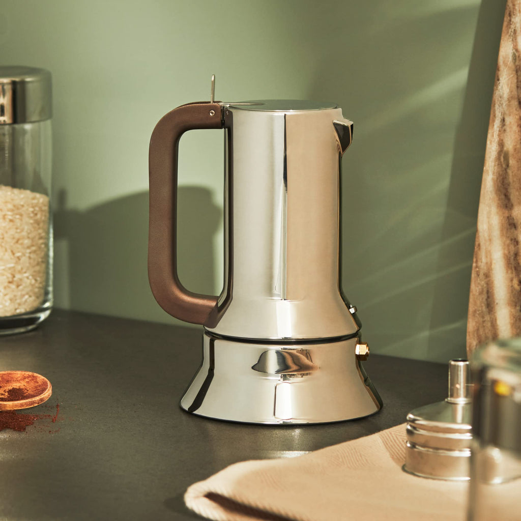 Alessi Espressomaschine 3.Tassen für Induktion Edelstahl, silber, 7 x 11.5 x 14 cm, 9090/3