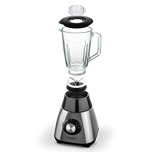 TurboTronic Standmixer mit 1,5L Glasbehälter 1200W Edelstahl silber, Smoothie Maker, Ice Crush Funktion, Blender