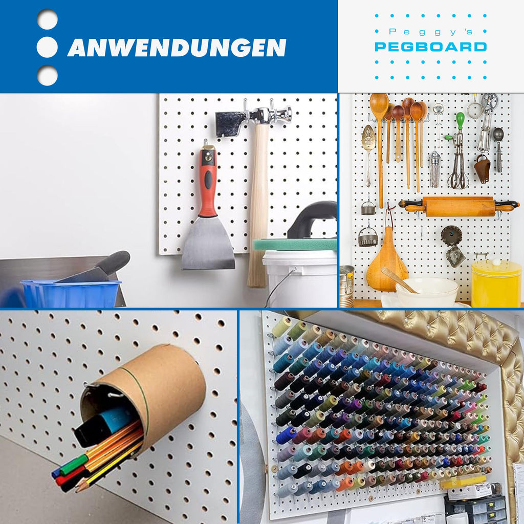 Pegboard 1 St. Werkzeugwand aus Holz (MDF) 120 x 60 x 0,5 cm - Lochung Ø7 mm Lochabstand 25,4 mm - weiß lackiert - Made in Germany