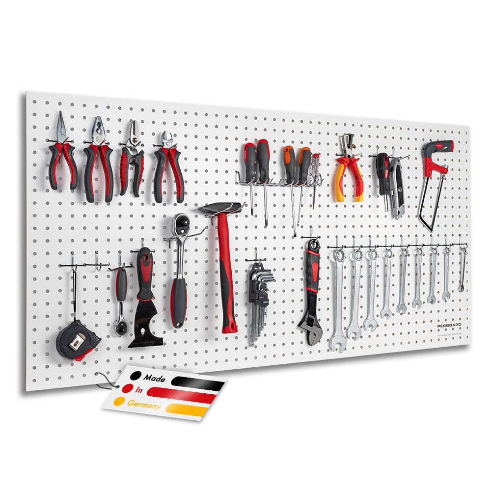 Pegboard 1 St. Werkzeugwand aus Holz (MDF) 120 x 60 x 0,5 cm - Lochung Ø7 mm Lochabstand 25,4 mm - weiß lackiert - Made in Germany