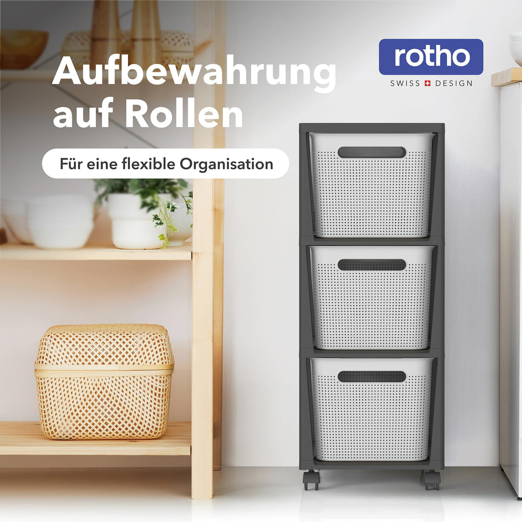 Rotho Brisen Schubladen Organizer Schubladenbox 3 x 16 L Rollcontainer Weiß