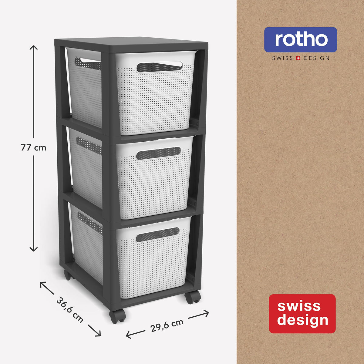 Rotho Brisen Schubladen Organizer Schubladenbox 3 x 16 L Rollcontainer Weiß