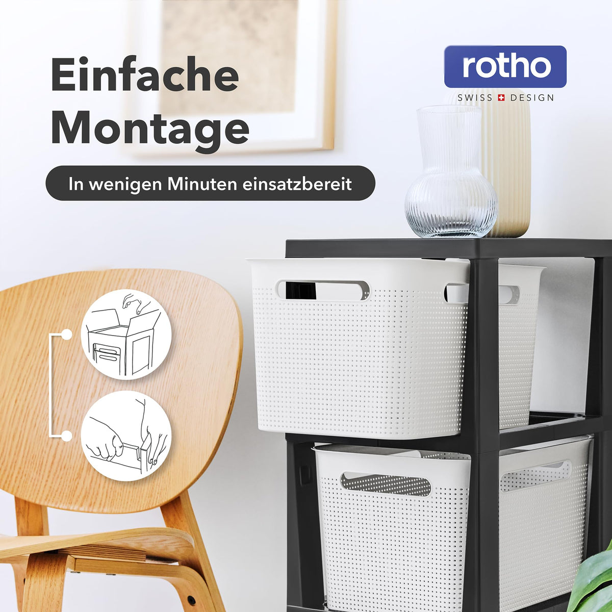 Rotho Brisen Schubladen Organizer Schubladenbox 3 x 16 L Rollcontainer Weiß