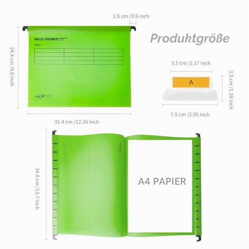 25 Stück A4 Hängemappen, Polypropylen Hängeregister Mappen