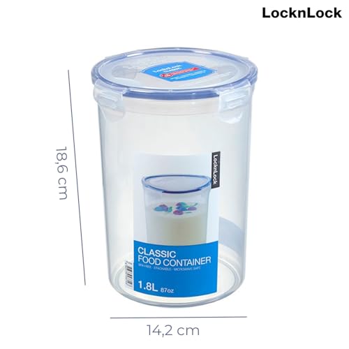 LocknLock PP Classic Frischhaltedose Rund, 1,8 L, Ø 14,2 x 18,6 cm, Gefrier-& Kühlschrank Organizer, Spülmaschinen-& Mikrowellengeeignet