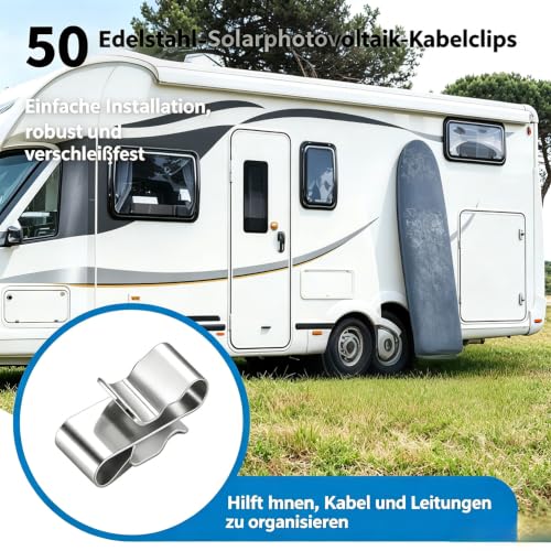 50 Stück Solarmodul Kabelclips, Solar PV Edelstahl Kabelklemmen, Anhänger Drahtclips Anhängerrahmen Drahtklemmen Solarmodul Fixierung, für Laptop Ethernet Kabel Büro(2 * 2) (A 2)