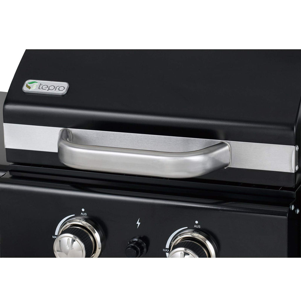 tepro Gasgrill Mayfield 2 mit 2 hochwertigen, leistungsstarken Edelstahlbrennern, verchromten Grillrosten (Rost-in-Rost-System), großer Warmhaltefläche, integriertem Thermometer im Deckel und praktisc