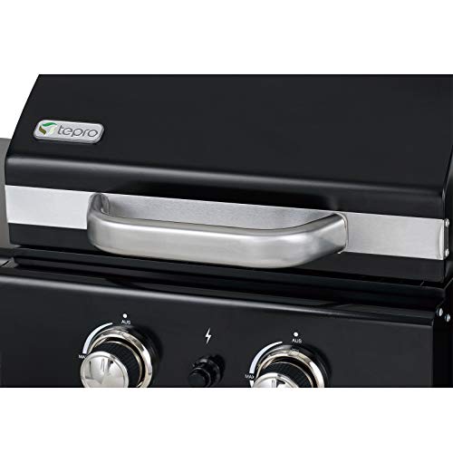 tepro Gasgrill Mayfield 2 mit 2 hochwertigen, leistungsstarken Edelstahlbrennern, verchromten Grillrosten (Rost-in-Rost-System), großer Warmhaltefläche, integriertem Thermometer im Deckel und praktisc