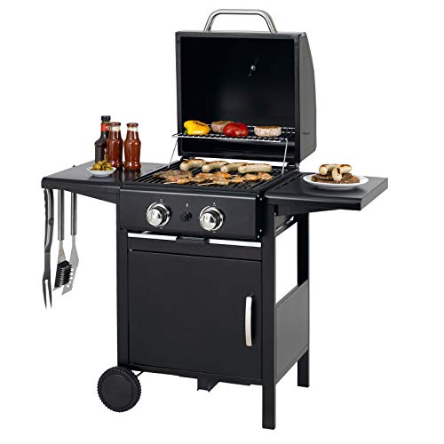 tepro Gasgrill Mayfield 2 mit 2 hochwertigen, leistungsstarken Edelstahlbrennern, verchromten Grillrosten (Rost-in-Rost-System), großer Warmhaltefläche, integriertem Thermometer im Deckel und praktisc