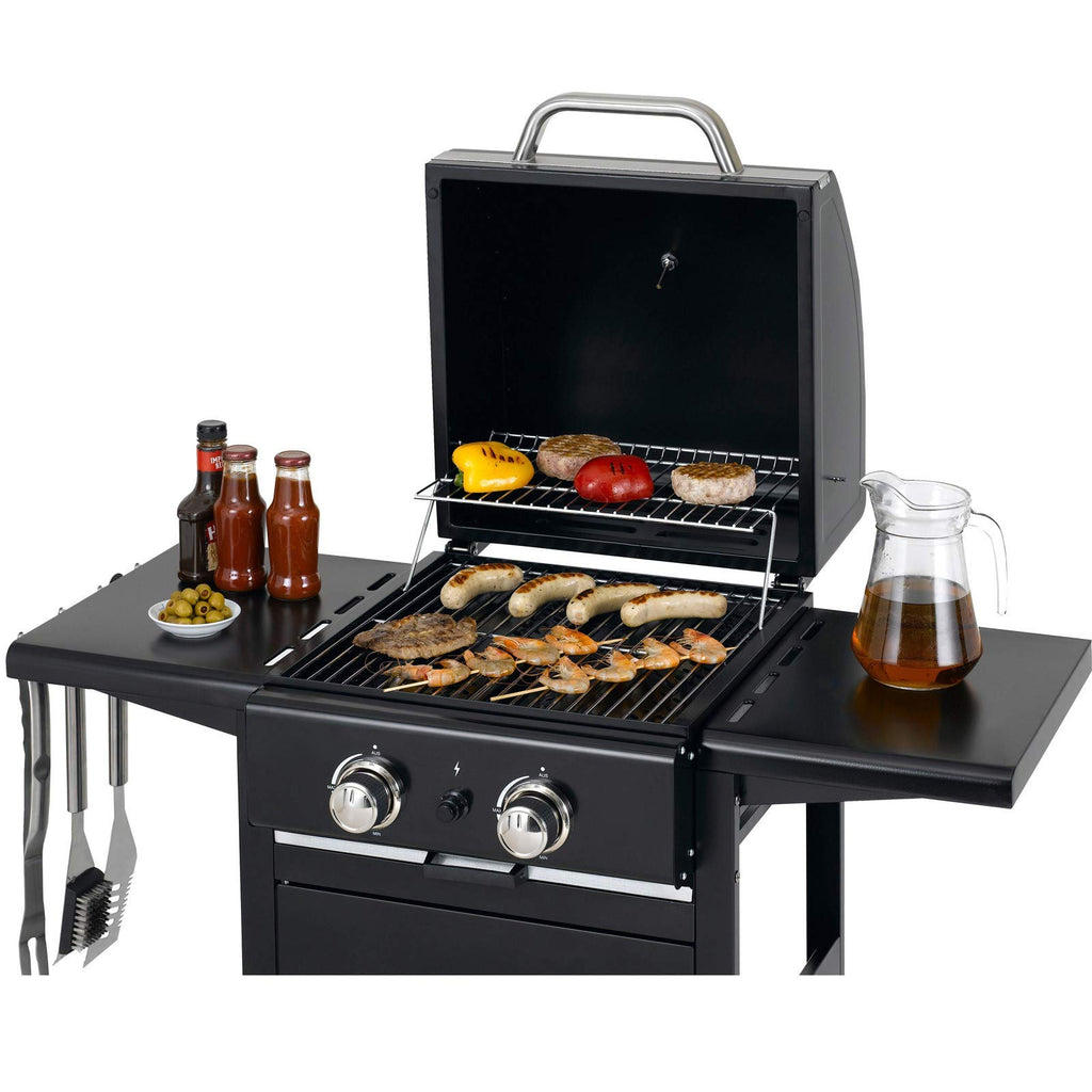 tepro Gasgrill Mayfield 2 mit 2 hochwertigen, leistungsstarken Edelstahlbrennern, verchromten Grillrosten (Rost-in-Rost-System), großer Warmhaltefläche, integriertem Thermometer im Deckel und praktisc