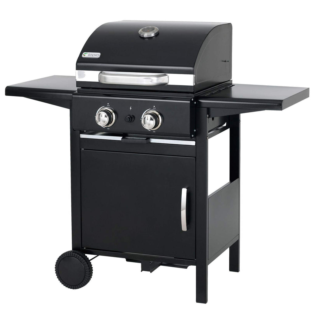 tepro Gasgrill Mayfield 2 mit 2 hochwertigen, leistungsstarken Edelstahlbrennern, verchromten Grillrosten (Rost-in-Rost-System), großer Warmhaltefläche, integriertem Thermometer im Deckel und praktisc