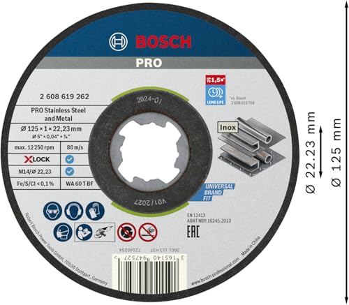Bosch PRO and Metal X-Lock Cutting Disc, 125 x 1 x 22.23 mm, gerade, 10pcs
