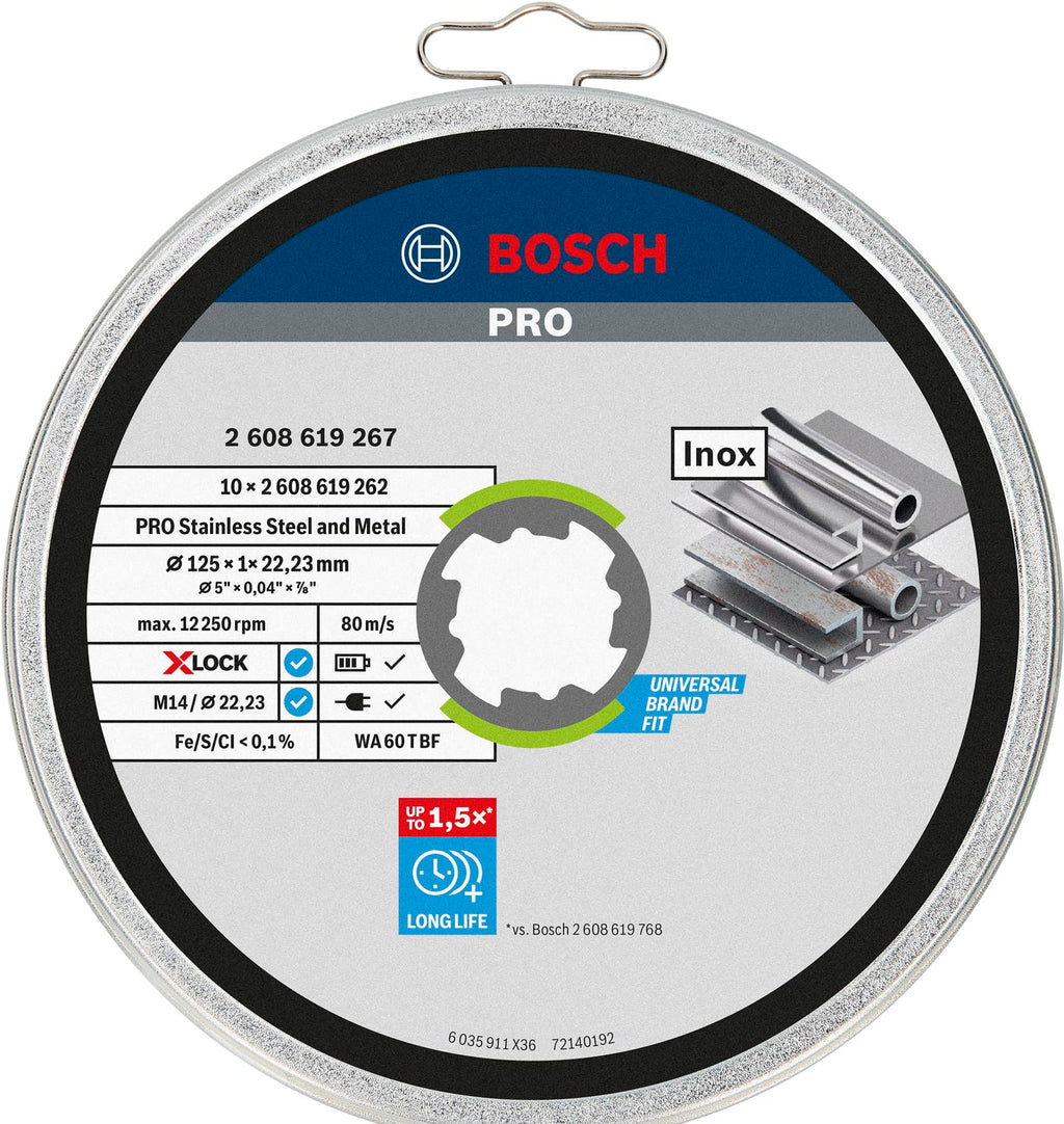 Bosch PRO and Metal X-Lock Cutting Disc, 125 x 1 x 22.23 mm, gerade, 10pcs