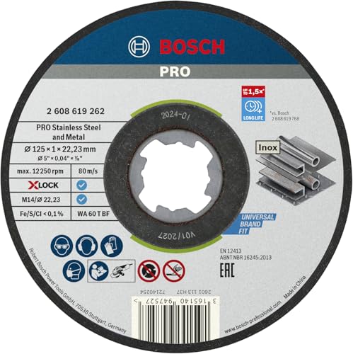 Bosch PRO and Metal X-Lock Cutting Disc, 125 x 1 x 22.23 mm, gerade, 10pcs
