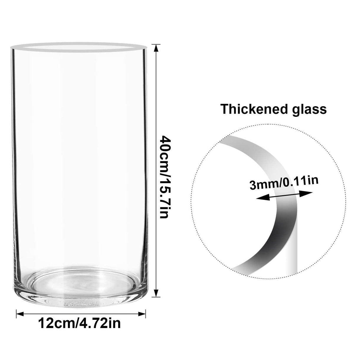 TSKDKIT Glas Blumenvase Modern Zylinder Vase, Handgemacht Kristall Vasen 40cm Hoch, Kerzenhalter Glas Blumenblume Pflanzenbehälter für Home Office Dekor, Tischdeko, Geburtstagsgeschenk