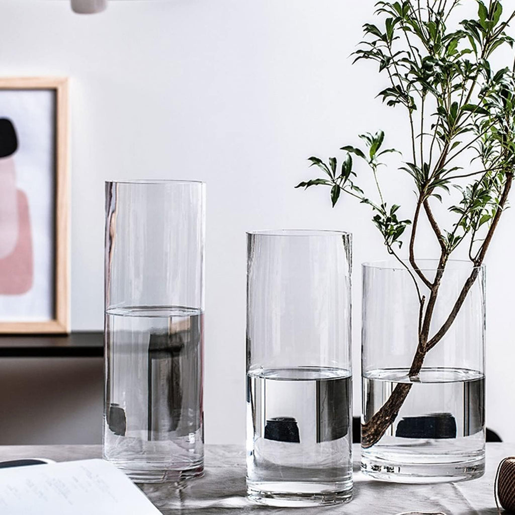 TSKDKIT Glas Blumenvase Modern Zylinder Vase, Handgemacht Kristall Vasen 40cm Hoch, Kerzenhalter Glas Blumenblume Pflanzenbehälter für Home Office Dekor, Tischdeko, Geburtstagsgeschenk