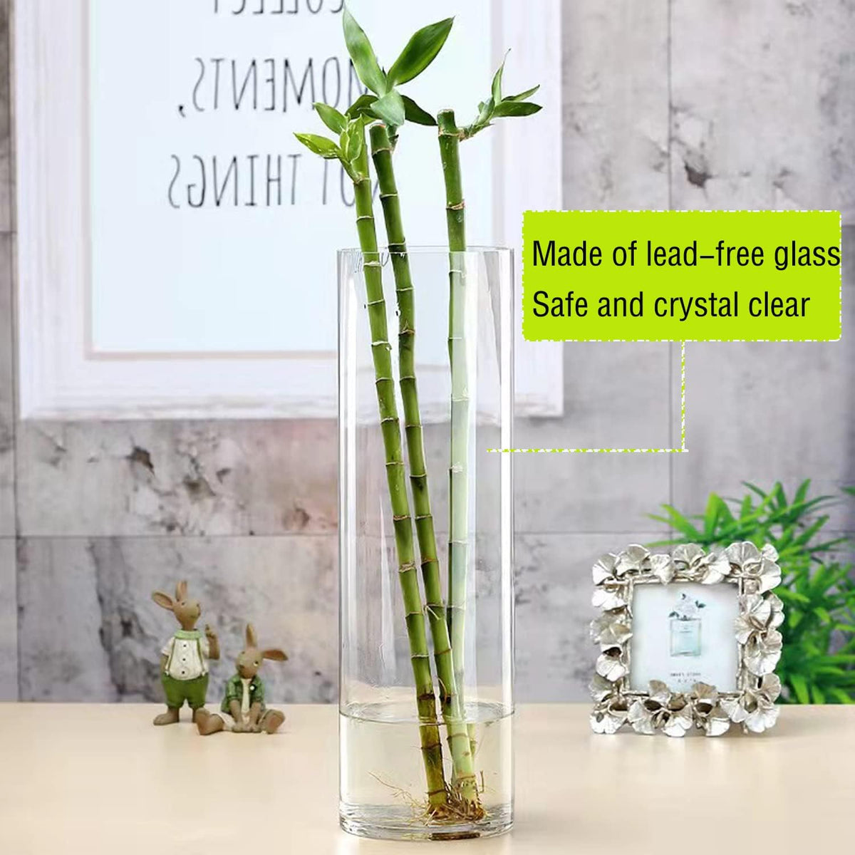 TSKDKIT Glas Blumenvase Modern Zylinder Vase, Handgemacht Kristall Vasen 40cm Hoch, Kerzenhalter Glas Blumenblume Pflanzenbehälter für Home Office Dekor, Tischdeko, Geburtstagsgeschenk