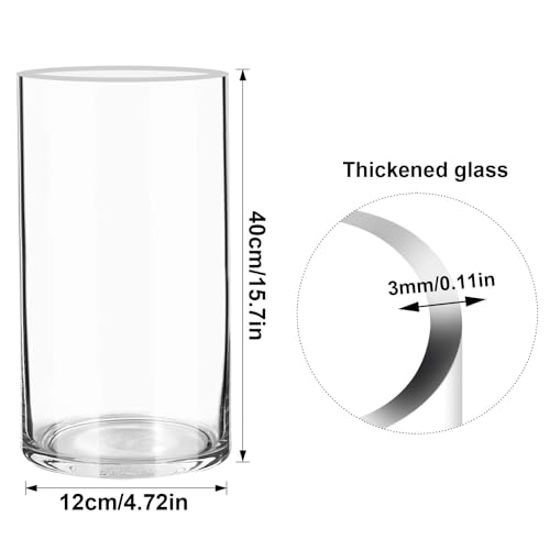 TSKDKIT Glas Blumenvase Modern Zylinder Vase, Handgemacht Kristall Vasen 40cm Hoch, Kerzenhalter Glas Blumenblume Pflanzenbehälter für Home Office Dekor, Tischdeko, Geburtstagsgeschenk