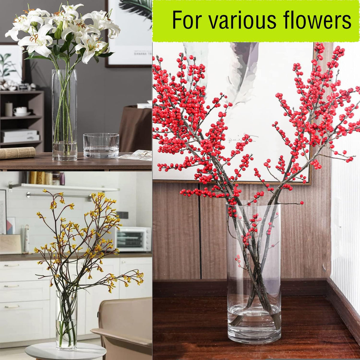 TSKDKIT Glas Blumenvase Modern Zylinder Vase, Handgemacht Kristall Vasen 40cm Hoch, Kerzenhalter Glas Blumenblume Pflanzenbehälter für Home Office Dekor, Tischdeko, Geburtstagsgeschenk