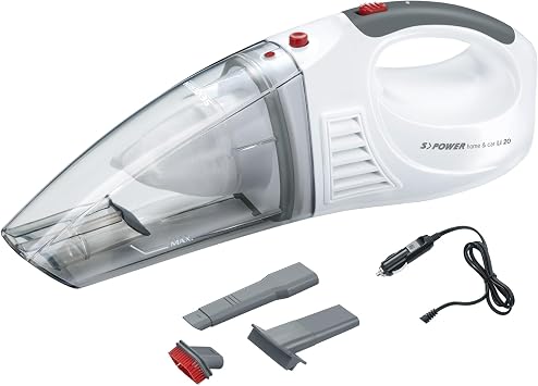 SEVERIN 3-in-1 Akku Handstaubsauger S'POWER home & car, kabelloser Nass- & Trockensauger mit 7,4V Li-Ionen Akku, Autostaubsauger inkl. 12V-Ladekabel, weiß/rot, HV 7144