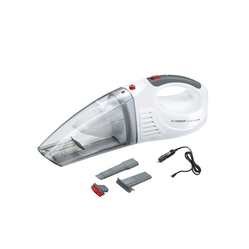 SEVERIN 3-in-1 Akku Handstaubsauger S'POWER home & car, kabelloser Nass- & Trockensauger mit 7,4V Li-Ionen Akku, Autostaubsauger inkl. 12V-Ladekabel, weiß/rot, HV 7144