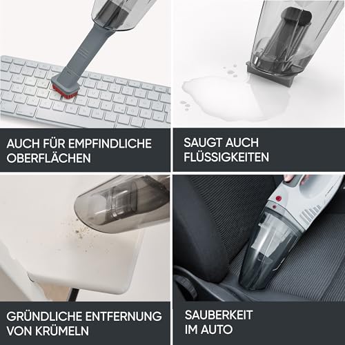 SEVERIN 3-in-1 Akku Handstaubsauger S'POWER home & car, kabelloser Nass- & Trockensauger mit 7,4V Li-Ionen Akku, Autostaubsauger inkl. 12V-Ladekabel, weiß/rot, HV 7144