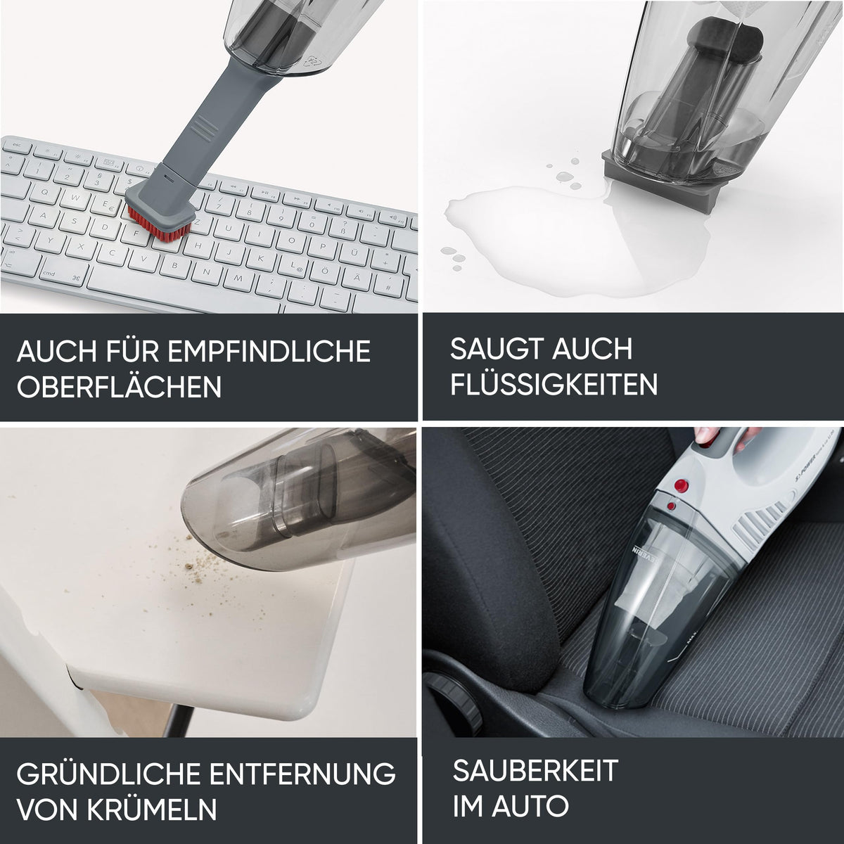 SEVERIN 3-in-1 Akku Handstaubsauger S'POWER home & car, kabelloser Nass- & Trockensauger mit 7,4V Li-Ionen Akku, Autostaubsauger inkl. 12V-Ladekabel, weiß/rot, HV 7144