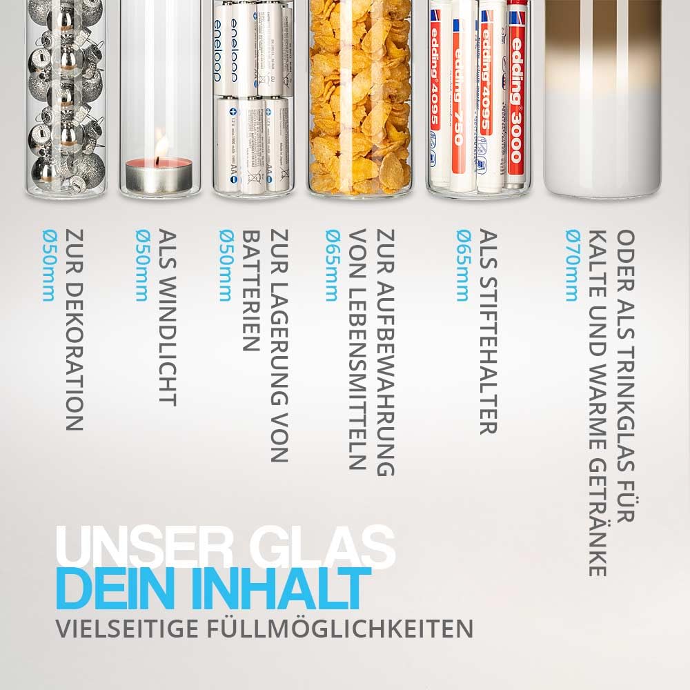 Tuuters 2 Stück Windlicht Glas mit Boden (120 x Ø 70 mm) Glaszylinder klar