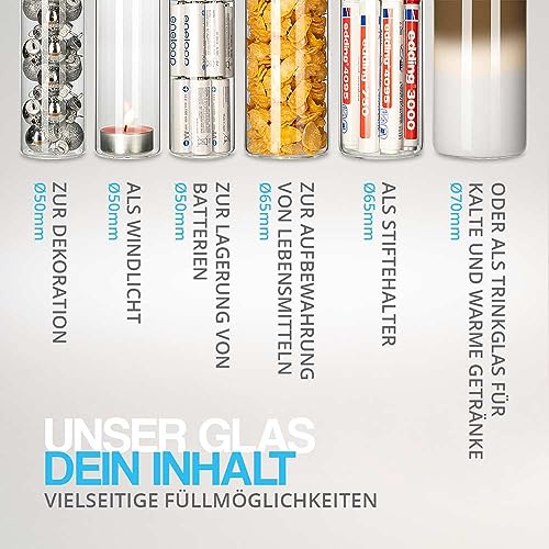 Tuuters 2 Stück Windlicht Glas mit Boden (120 x Ø 70 mm) Glaszylinder klar