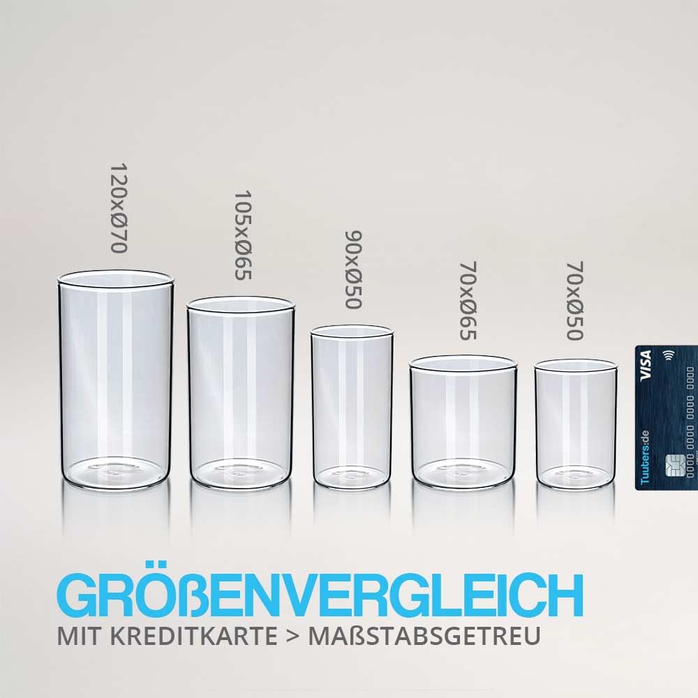 Tuuters 2 Stück Windlicht Glas mit Boden (120 x Ø 70 mm) Glaszylinder klar