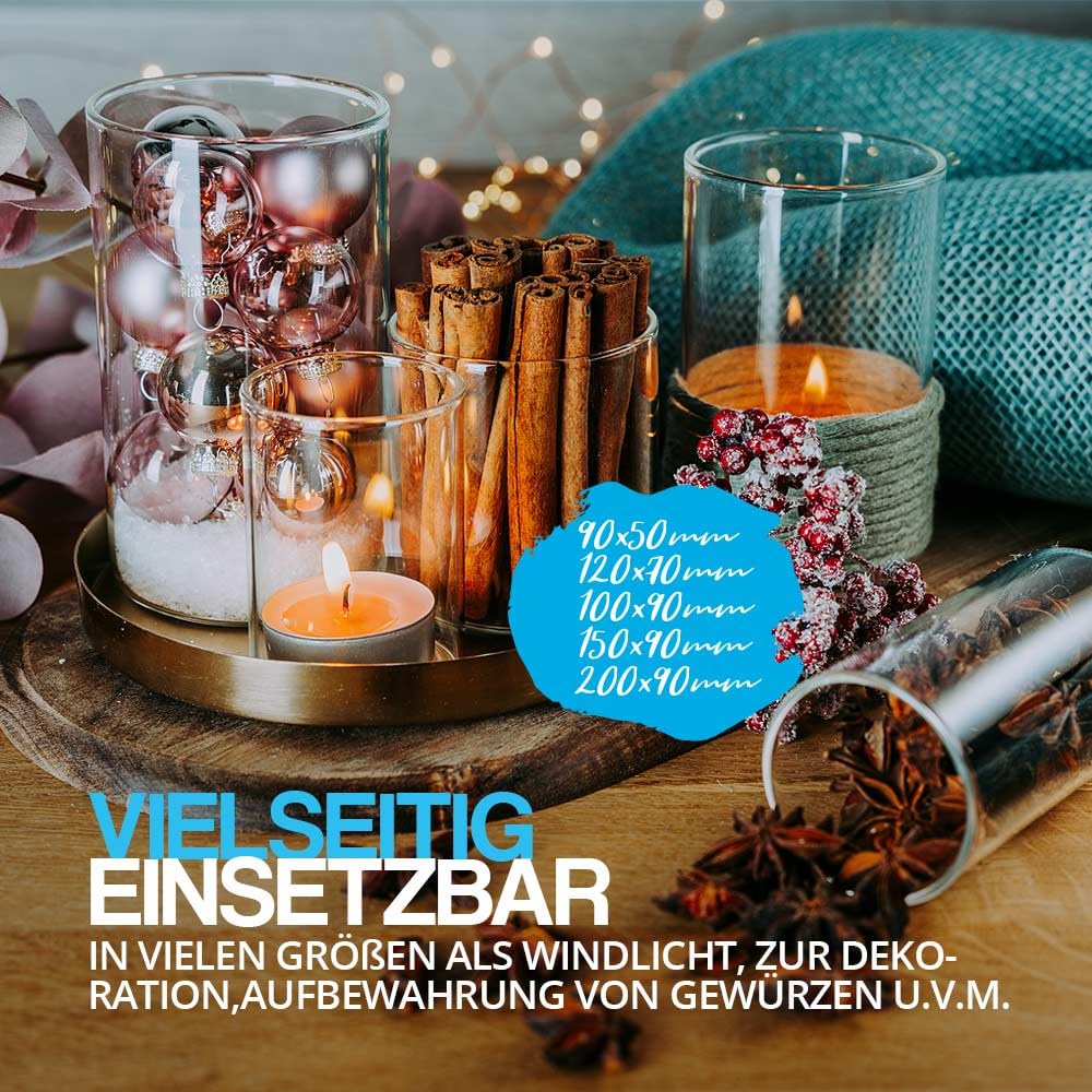 Tuuters 2 Stück Windlicht Glas mit Boden (120 x Ø 70 mm) Glaszylinder klar