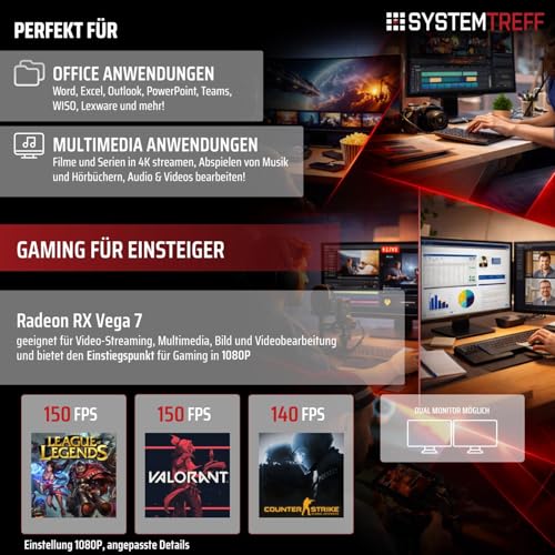 SYSTEMTREFF Basic Gaming PC - AMD Ryzen 5 PRO 5655G - 16GB RAM - 500GB M.2
