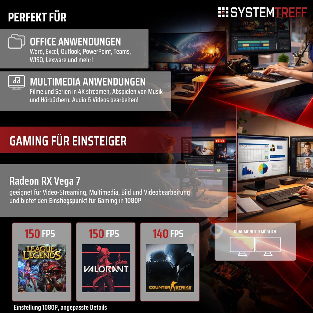 SYSTEMTREFF Basic Gaming PC - AMD Ryzen 5 PRO 5655G - 16GB RAM - 500GB M.2
