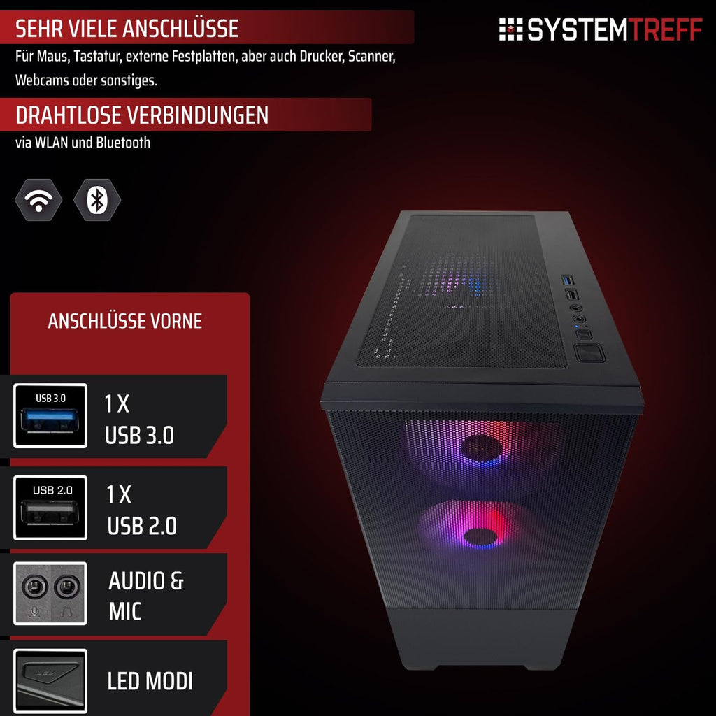 SYSTEMTREFF Basic Gaming PC - AMD Ryzen 5 PRO 5655G - 16GB RAM - 500GB M.2