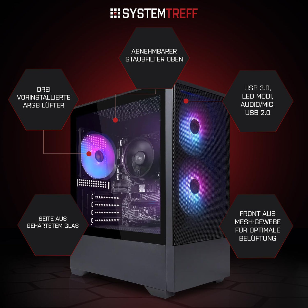 SYSTEMTREFF Basic Gaming PC - AMD Ryzen 5 PRO 5655G - 16GB RAM - 500GB M.2