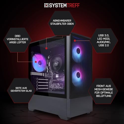 SYSTEMTREFF Basic Gaming PC - AMD Ryzen 5 PRO 5655G - 16GB RAM - 500GB M.2