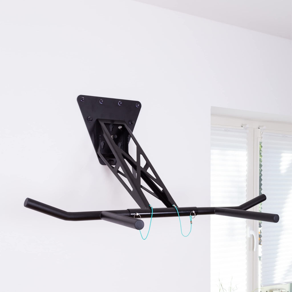 PULLUP & DIP Premium Klimmzugstange und Dip Stange, Mobil für Wand und Befestigung an Baum & Pfosten, für zu Hause + Outdoor im Garten, Hochwertige Qualität, Über 35 Übungen