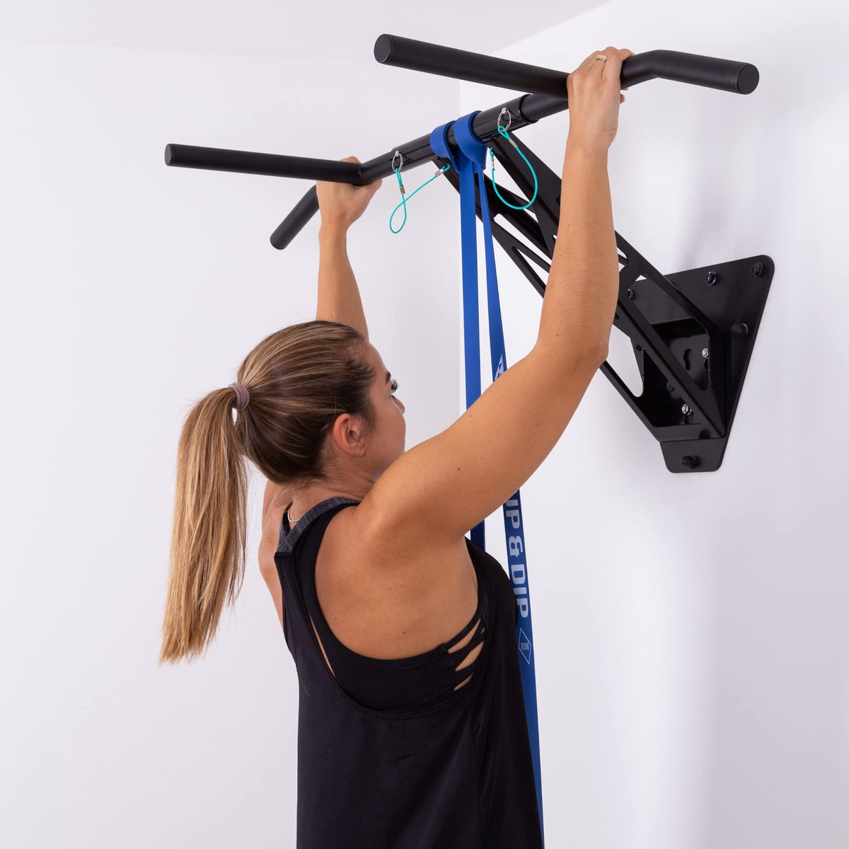 PULLUP & DIP Premium Klimmzugstange und Dip Stange, Mobil für Wand und Befestigung an Baum & Pfosten, für zu Hause + Outdoor im Garten, Hochwertige Qualität, Über 35 Übungen