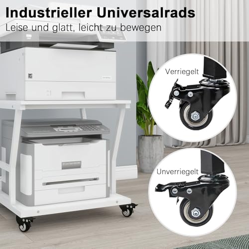 PUNCIA 2-Ebenen Druckerständer Druckertisch mit Rollen 50 x 50 cm