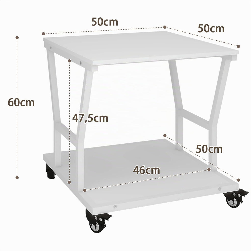 PUNCIA 2-Ebenen Druckerständer Druckertisch mit Rollen 50 x 50 cm