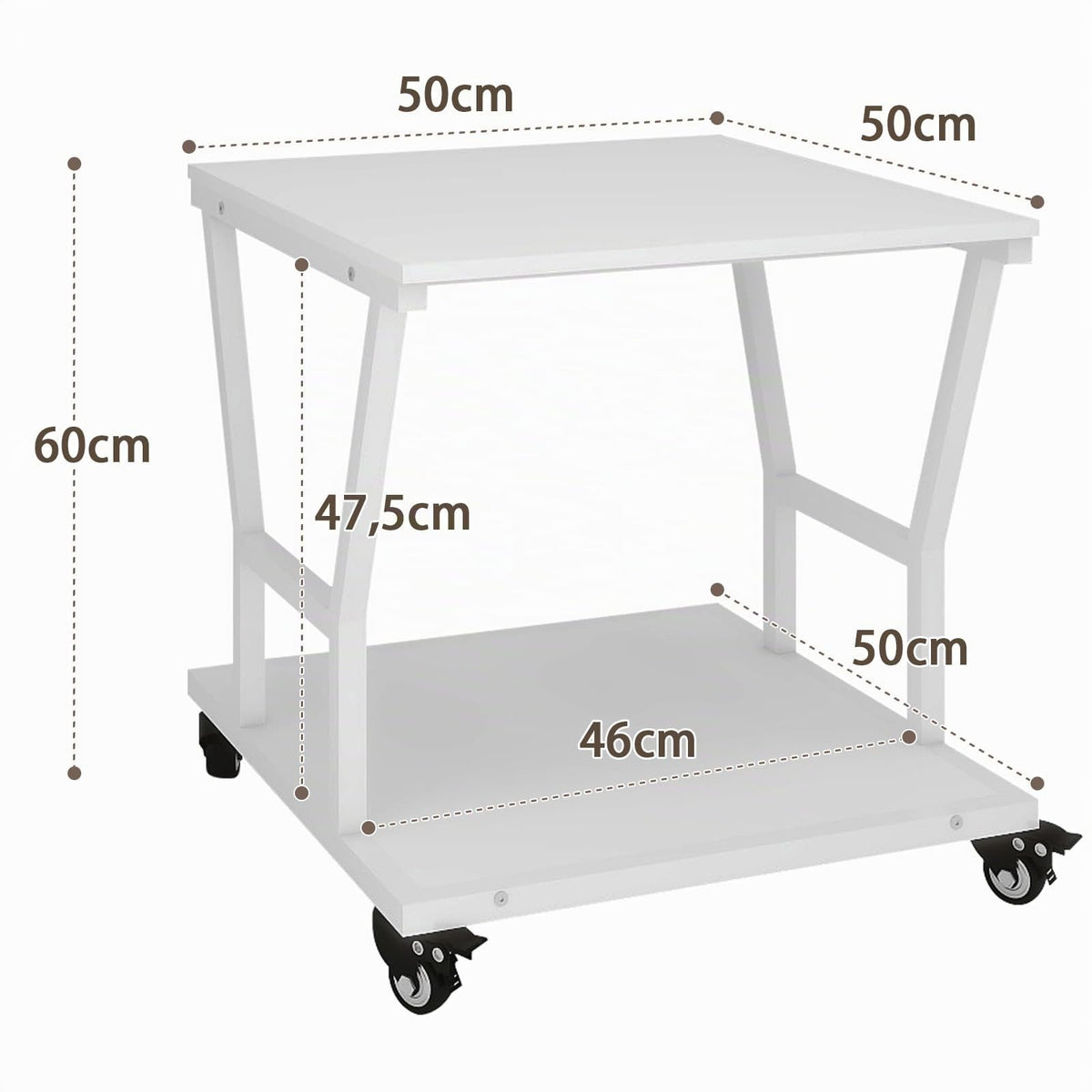 PUNCIA 2-Ebenen Druckerständer Druckertisch mit Rollen 50 x 50 cm