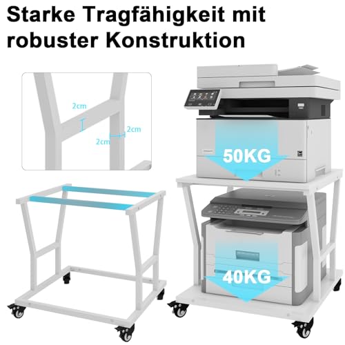 PUNCIA 2-Ebenen Druckerständer Druckertisch mit Rollen 50 x 50 cm